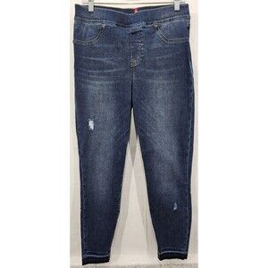Spanx Womens Skinny Ankle Jeans Distressed Released Hem Pockets Denim Blue Sz L